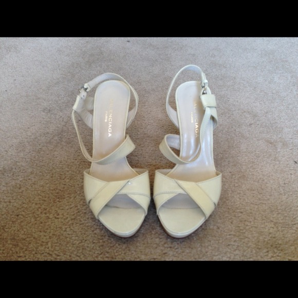 Balenciaga white cream sling back heels