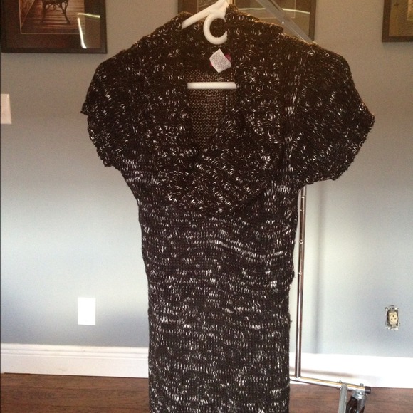 Long cowl neck sweater- black and white heavy knit