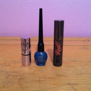 Liquid eyeliner, highlight, mascara