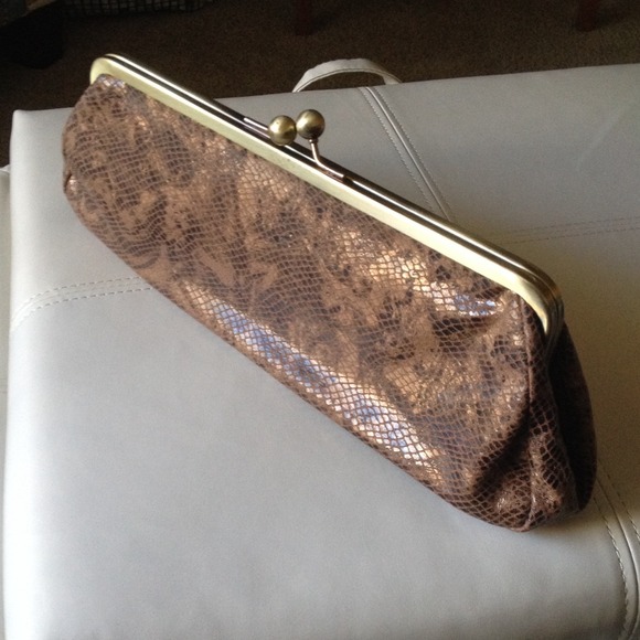 Lulu Handbags - Snake print brown/bronze clutch bag