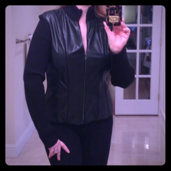 ZARA Black fashionable faux leather sweater