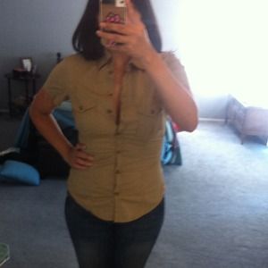 Comfy tan button-up blouse