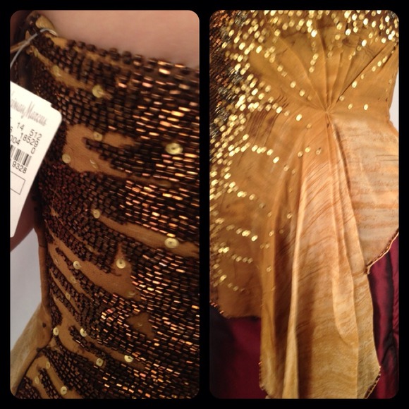 Alberto Makali Silk Beaded Asymmetrical Brown Top - Picture 2 of 4