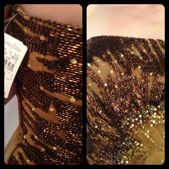 Alberto Makali Silk Beaded Asymmetrical Brown Top - Picture 3 of 4