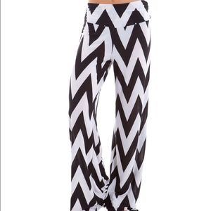 Chevron Palazzo Pants Black White Large
