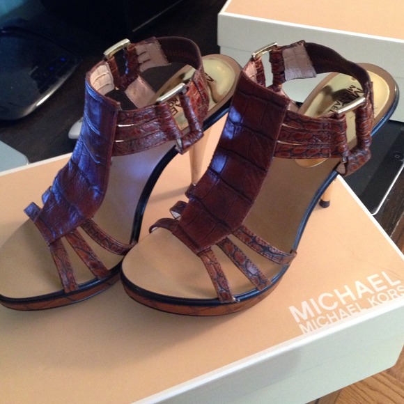 REDUCED! Michael Kors T Strap Brown Leather Heels