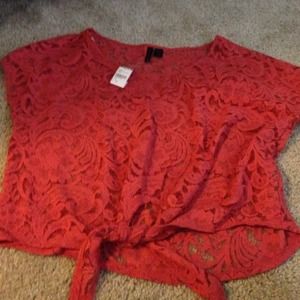Lace tie front top