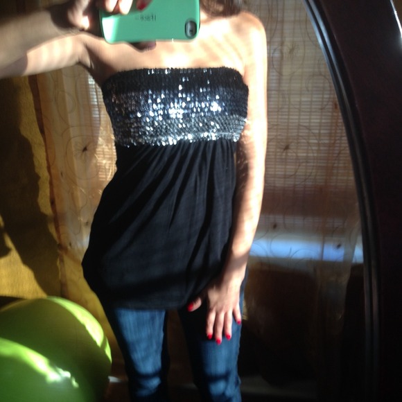 Black sequin tube top