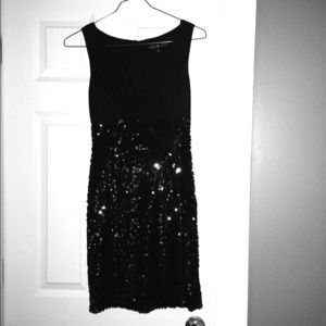 Aiden mattox black dress: sequins, cowl neckline