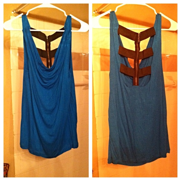 Blue tank top with black strappy back