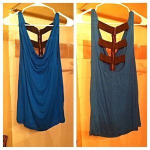 Blue tank top with black strappy back