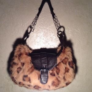 JUST REDUCED Leopard fur & brow leather purse