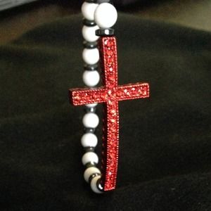 **ON SALE**  White Onyx Beaded Cross Bracelet