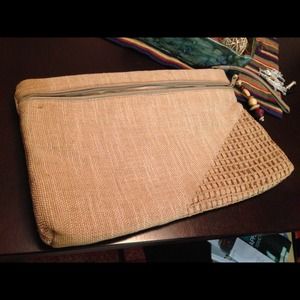 Vintage Large tan woven clutch