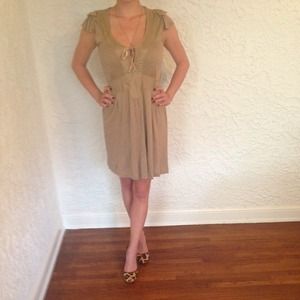 Silk and Cotton Tan Dress w/synch tie at back sz M