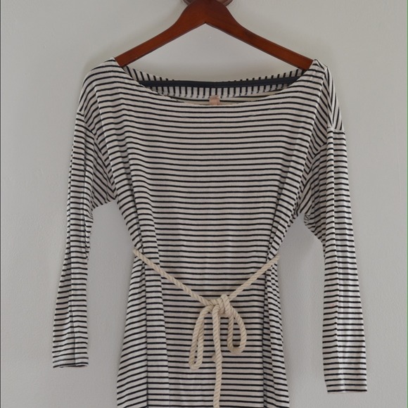 Long sleeve Blk/Wht striped cotton dress sz M