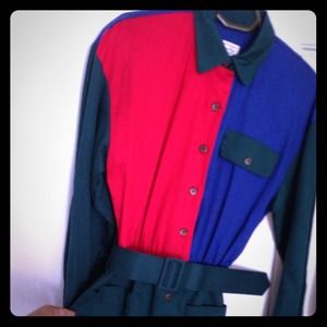 Vintage color block one piece dress jumpsuit