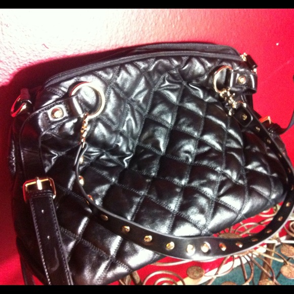 SOLD MG Collection Black Quilted Studded Tote