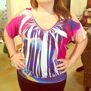 Pink/purple/blue shirt with peek a boo sleeve