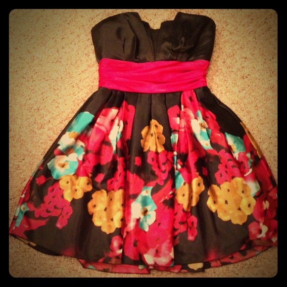 Black floral pattern dress