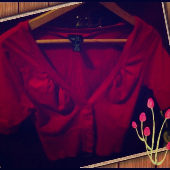 Red cropped cardigan