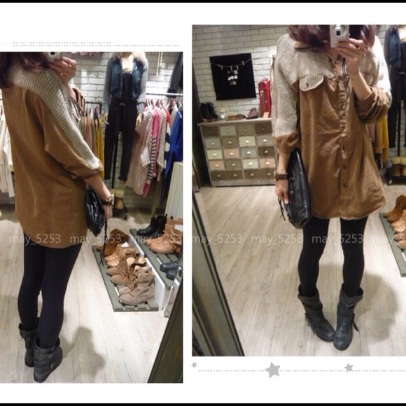 ❌SOLD❌NEW Oversize Knit Shoulder/Sleeves Shirt - Picture 2 of 4