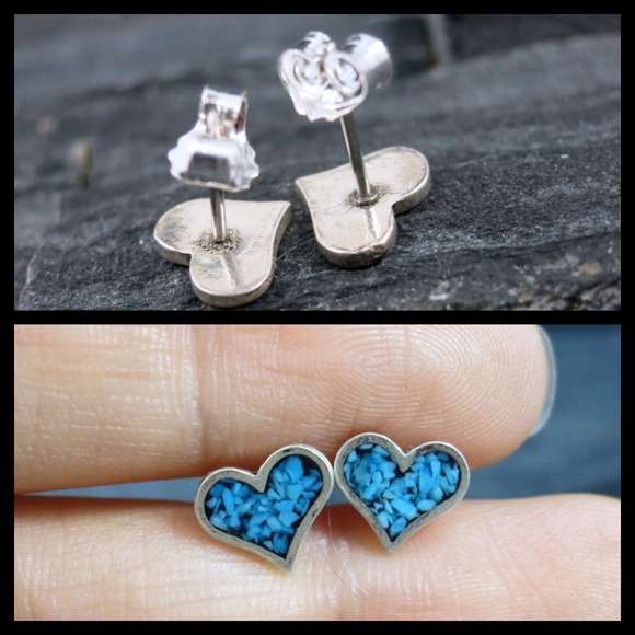 Gifted📛📛925 Silver TURQUOISE Mosaic Stud Earring - Picture 2 of 3