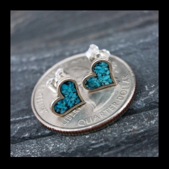 Gifted📛📛925 Silver TURQUOISE Mosaic Stud Earring - Picture 3 of 3