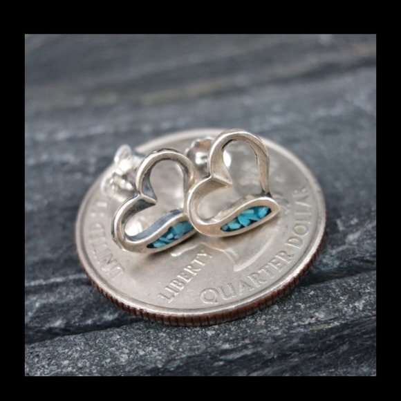 Bundled📛925 Turquoise HEART Stud Earrings - Picture 3 of 3