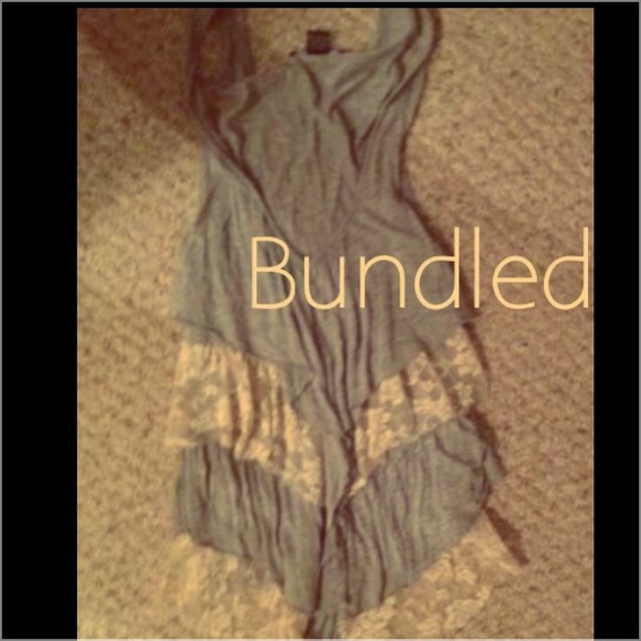 Heather grey and ivory lace long racer back tank