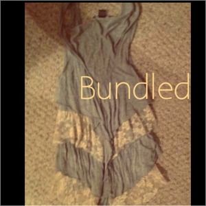 Heather grey and ivory lace long racer back tank