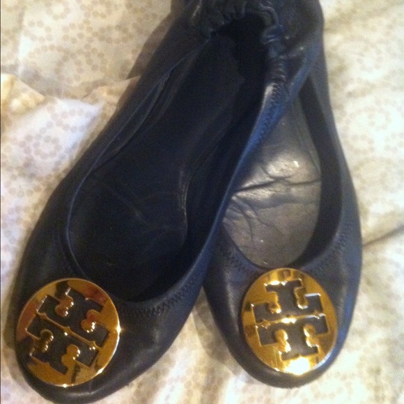 Tory Burch logo flats, sz 10 navy blue. Price Firm