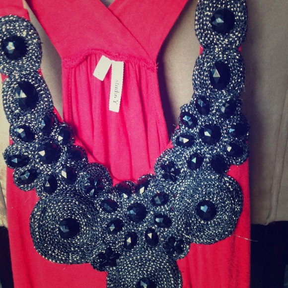 Cute red top, brown flats and brown wedges.