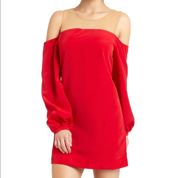 ⬇️Syn Cold Shoulder Long Sleeved Red Dress Size XS - Picture 3 of 3