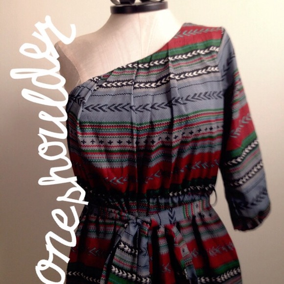 Aztec Print One Shoulder Dress