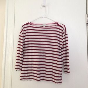 Jcrew small striped maroon and cream tee