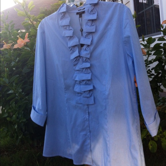 SOLD!! Blue/White Pinstripe Blouse - Picture 2 of 4
