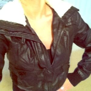 Faux leather jacket with faux fur lining