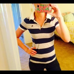 A &F Navy/grey striped polo