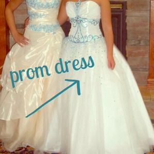 white and turquoise prom/ Quinceañera dress