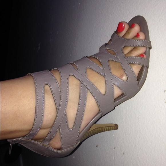 Gray strappy heels