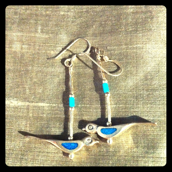 Navajo silver and turquoise dangle earrings