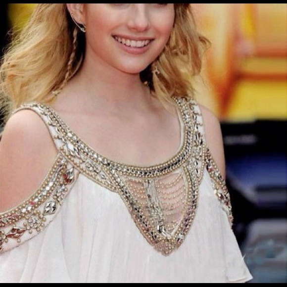 Chiffon beaded white cocktail dress - Picture 2 of 4