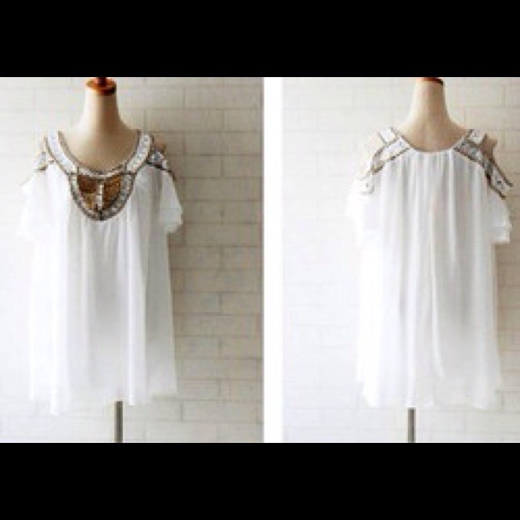 Chiffon beaded white cocktail dress - Picture 4 of 4