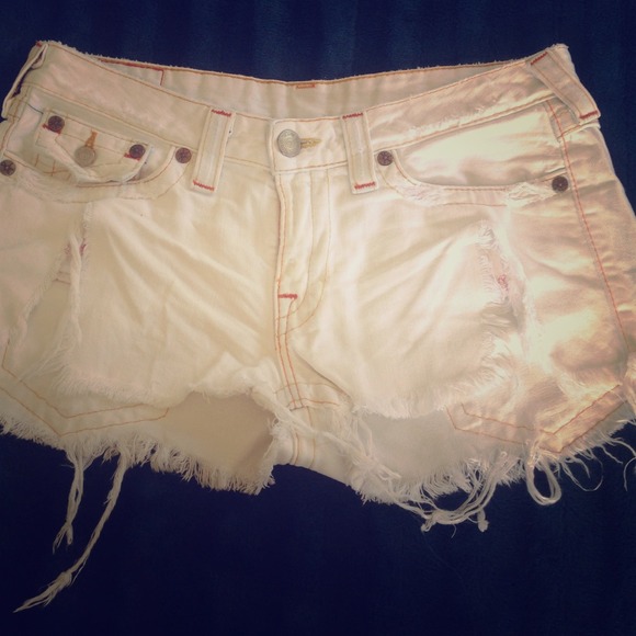 White True Religion frayed shorts