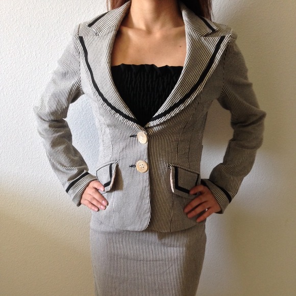 Pinstripe Blazer & Skirt Suit