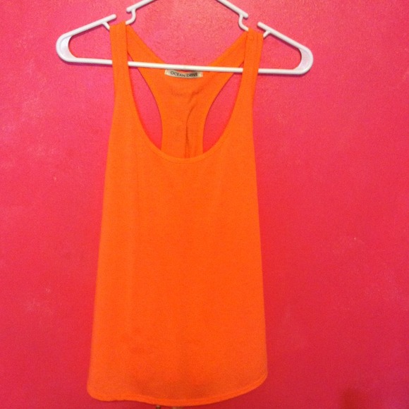 Neon orange tank with suede lace up back