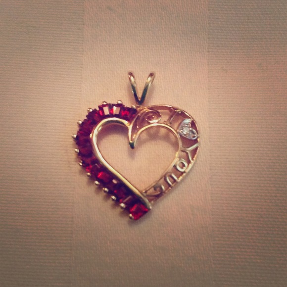 10k Yellow Gold Heart w/ Diamond & Garnets Pendant