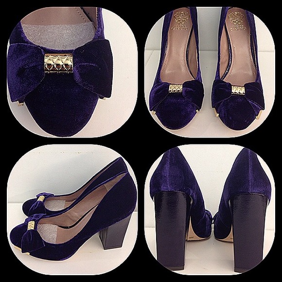 Vince Camuto eggplant velvet pumps with bow - Picture 2 of 4