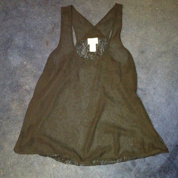 black nylon front/crochet back tank